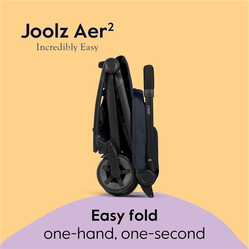 Joolz Aer² lightweight stroller in dark navy blue, featuring an easy one-hand, one-second fold mechanism.