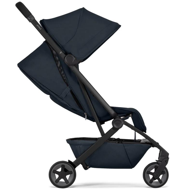 Lightweight Joolz Aer² stroller in dark navy blue, featuring a compact fold, adjustable canopy, and sleek design.