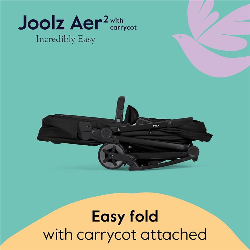 Joolz Aer2 foldable bassinet in Hazel Brown, showcasing its compact design with carrycot attached and easy folding feature.