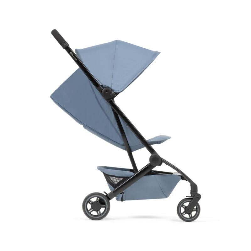 Lightweight Joolz Dot travel stroller in Lagoon Blue, featuring a black frame, adjustable canopy, and compact design.