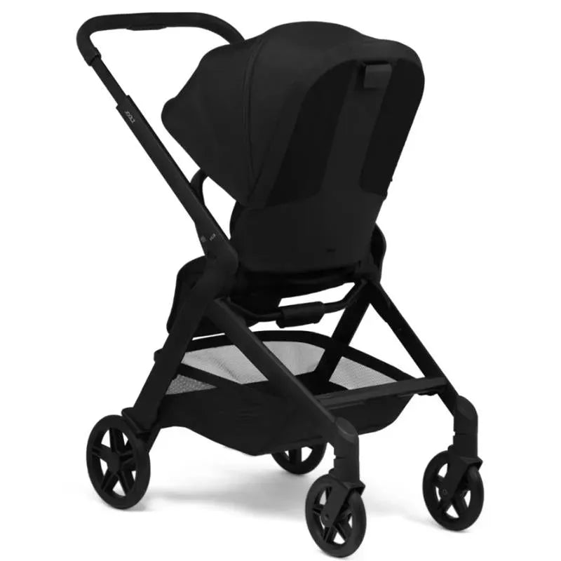Lightweight Joolz Hub² Compact Stroller in Space Black, showcasing a sleek design with a spacious storage basket.