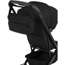 Black Joolz Organiser Space attached to a stroller, providing accessible storage for essentials and maintaining a streamlined look.