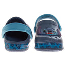 Blue EVA water clogs featuring Stitch from Lilo & Stitch, with floral details and adjustable straps.