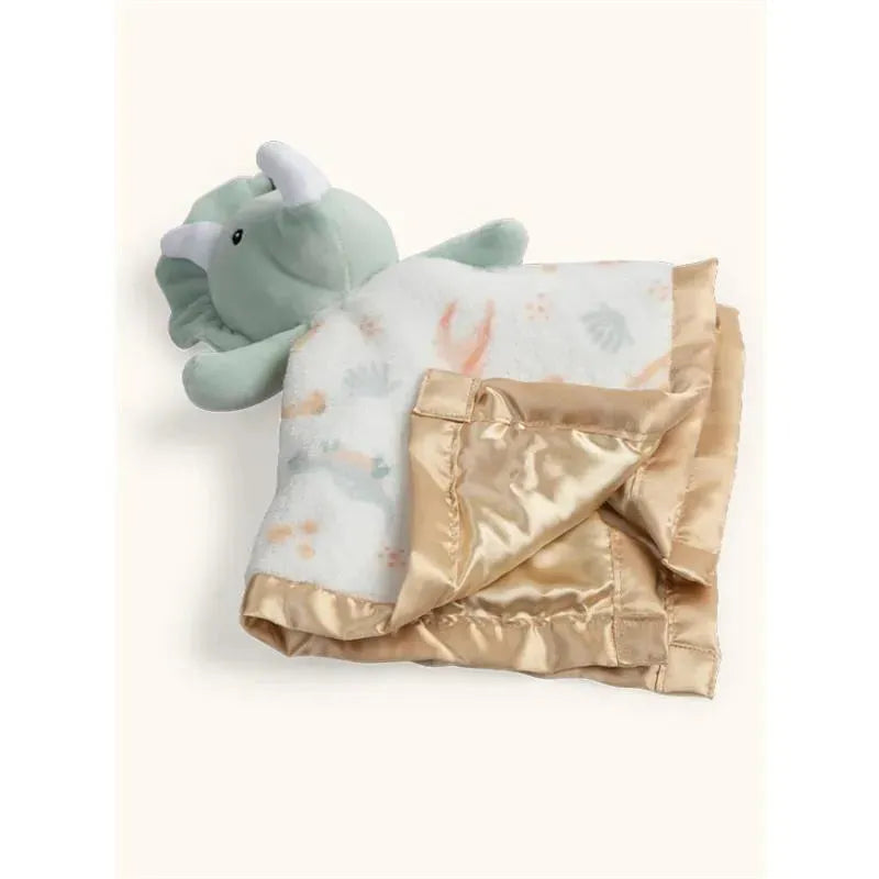 Security blanket featuring a mint green elephant plush head with soft fabric and a satin border, ideal for comfort.