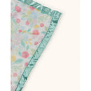 Soft security blanket featuring a pastel floral pattern with a mint green satin border.