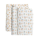 Swaddle blanket set featuring three designs: beige dots, western prints of cacti and cowboy boots on a white background.
