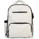 Classic Backpack from JuJuBe x Witney Carson in white with black accents, featuring multiple zippered compartments.