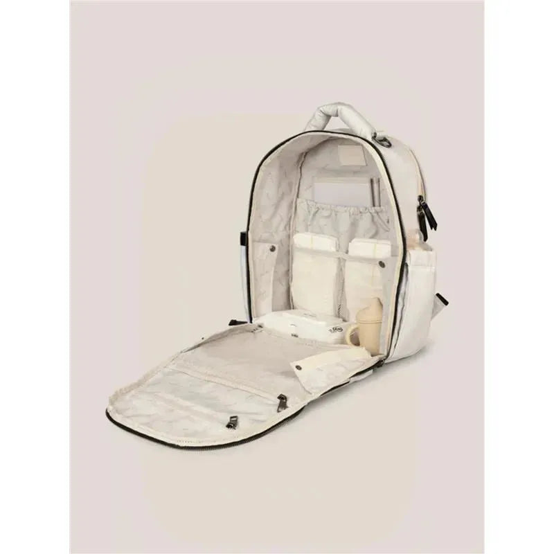 Classic Backpack by JuJuBe x Witney Carson in Cloud color; features organized compartments and a front unzippered section.