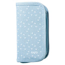 Kalencom Baby Grooming Kit in blue fabric with white arrow patterns, featuring a zippered closure and logo.