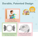 Kalencom Potette Plus 2-In-1 Portable Potty Trainer Seat, featuring child-safe plastic and disassemblable parts for cleaning.