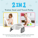 Kalencom Potette Plus 2-in-1 potty trainer seat in white, with children using it as a travel potty and trainer seat.