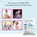 Kalencom Potette Plus Potty Liners 30 pack, featuring kids using potty training seats in various settings, highlighting convenience for travel.