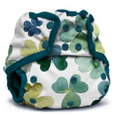Kanga Care Rumparooz One Size Cloth Diaper Cover in Clover, featuring a floral design with green and blue hues and snap closures.