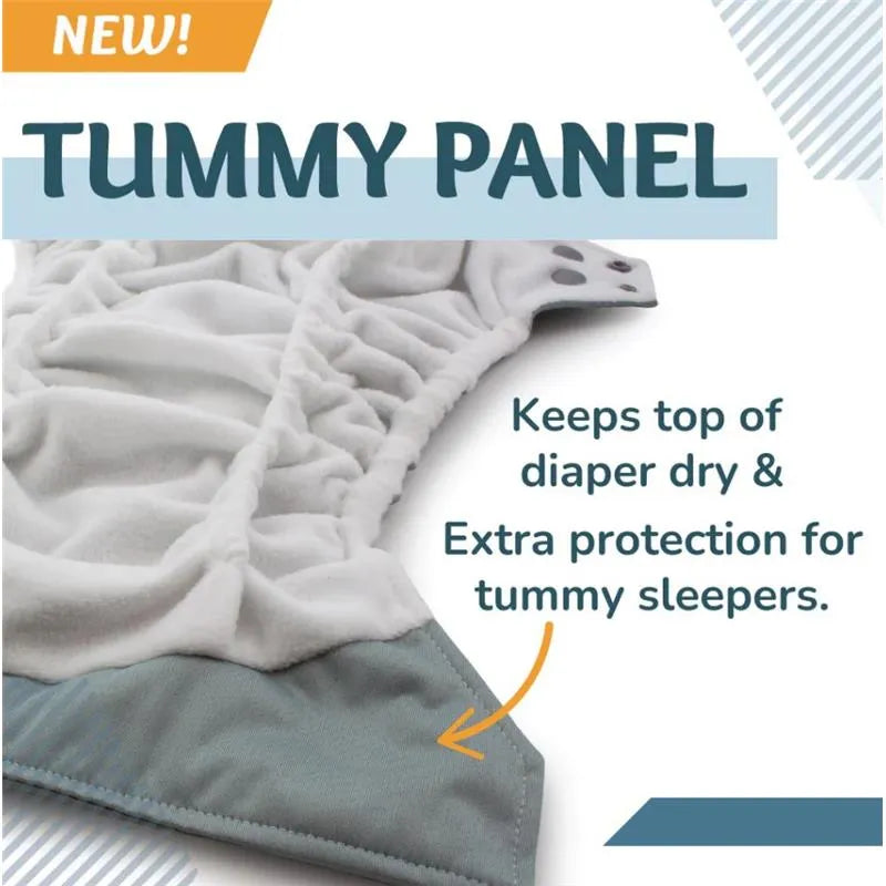 New Tummy Panel feature on Kanga Care Rumparooz G3 Pocket Cloth Diaper offers extra protection for tummy sleepers.