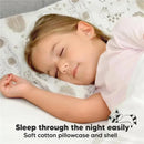Toddler sleeping on a Keababies cotton pillow with a cute animal print pillowcase, promoting comfortable sleep.