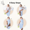 Keababies 3Pk Soothe Baby Swaddles instructional guide showing four easy steps to swaddle a newborn.