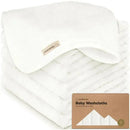 6-pack of white baby wash cloths from Keababies, stacked with a labeled packaging displaying the product name.