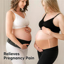 KeaBabies maternity belly bands in beige, worn by two pregnant women, highlighting comfort and pain relief.