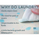 Keekaroo Peanut Changer Silicone Diaper Pad in Vanilla Beige, showing cleaning features like easy wipe, fluid impermeability, and bacteria limit.