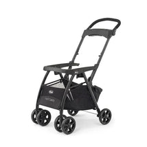 Chicco Keyfit Caddy Frame Stroller in black, featuring a lightweight design, spacious storage basket, and four wheels.