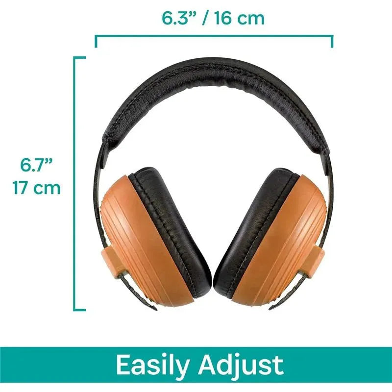 Kidco Whispears ear protection in orange and black, adjustable and designed for children.