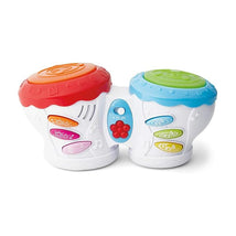 Kidoozie Flash Beat Drums, a toddler toy with two colorful drum tops and interactive buttons for music and sounds.