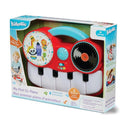 Kidoozie My First DJ Piano in a colorful box features a child-friendly design with six instrument sounds and five light-up keys.
