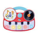 Colorful piano toy with drum pads and a record function, featuring animal illustrations and light-up keys for interactive play.