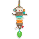 Kids II Pull, Play ’N Boogie Monkey Musical Activity Toy featuring a plush monkey design with colorful, textured elements and a green leaf teether.