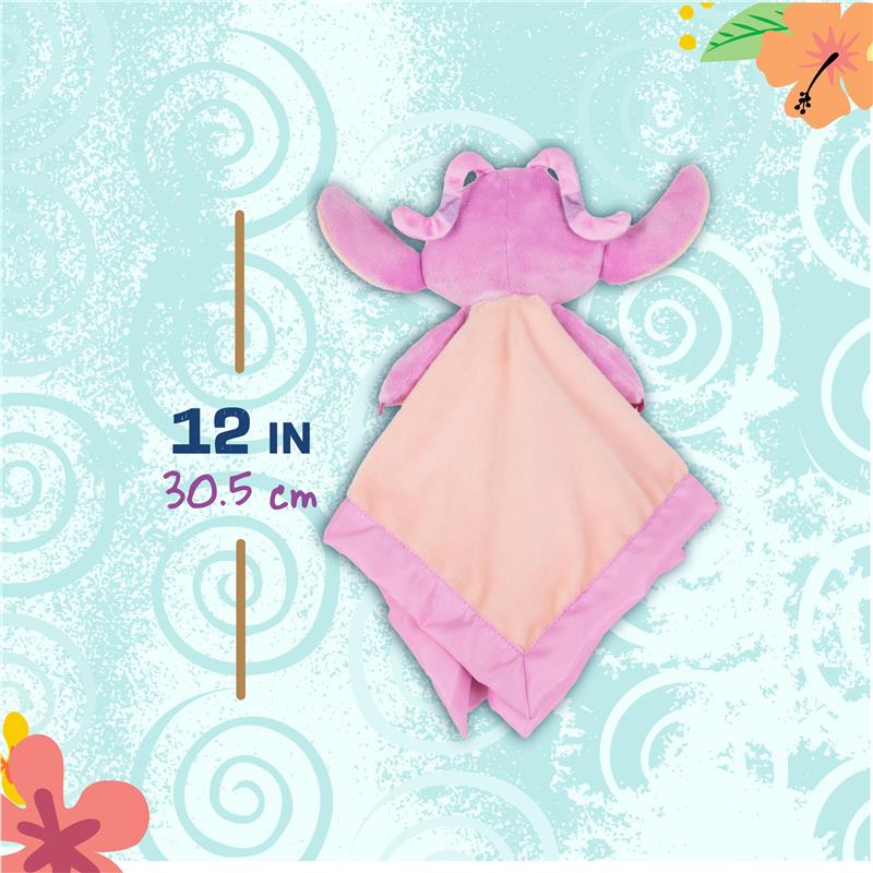 Lilo and Stitch 12-inch Angel plush toy with pink body and blanket, featuring a soft, cuddly design.