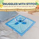 Soft baby lovey blanket featuring a plush Stitch character with blue material, perfect for comforting infants.