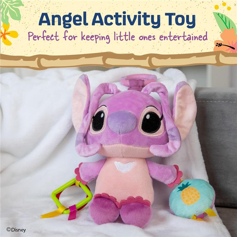 Lilo and Stitch Angel On The Go Activity Toy featuring a plush angel character with teether rings and a small pineapple accessory.