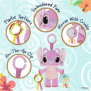 Disney Baby Lilo and Stitch Angel On The Go Activity Toy features a plush purple character with teether rings, a crinkle mirror, and an on-the-go clip.