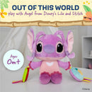 Disney Baby Lilo and Stitch Angel plush toy with teether rings, age 0+, featuring a pink/purple character design.