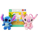 Blue Stitch and pink Angel plush stuffed animals, part of a 2-pack from Disney Baby, displayed against a colorful background.