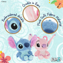 Plush stuffed animals featuring Lilo and Stitch with embroidered details and crinkle ears, made of soft fabric.