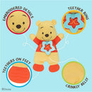 Disney Baby Winnie The Pooh Sensory Blanky featuring a plush Pooh with embroidered details, teether ring, and crinkly belly.