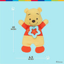 Disney Baby Winnie the Pooh sensory blanky measures 10 inches tall, features crinkle material, and includes a teether.