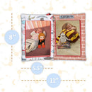 Harry Potter-themed baby photo memory album displaying two images: one with a baby cuddling a plush toy and another with a baby in a Gryffindor blanket.