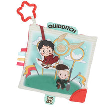 Soft crinkle square featuring illustrated characters from Harry Potter, including Harry on a broom and Quidditch elements.