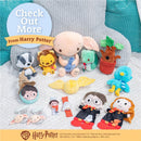 Harry Potter-themed soft toys including Dobby, a lion, a badger, and plush dolls of Harry and Hermione, with a crinkle toy and teether.
