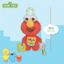 Kids Preferred Elmo activity toy featuring teething rings, a dog pocket design, and colorful hanging accessories; 12 inches tall.