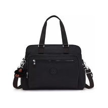 Kipling Alanna Baby Bag in Black Tonal with dual handles, adjustable shoulder strap, front zipper pocket, and monkey keychain.
