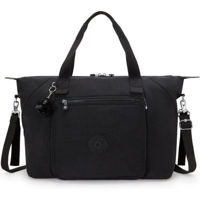 Kipling Art Baby Diaper Bag in Black Noir featuring dual handles, adjustable shoulder strap, front zip pocket, and a decorative charm.