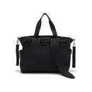 Convertible diaper backpack in Tiny Black Noir with dual handles and a detachable strap, designed for baby gear storage.