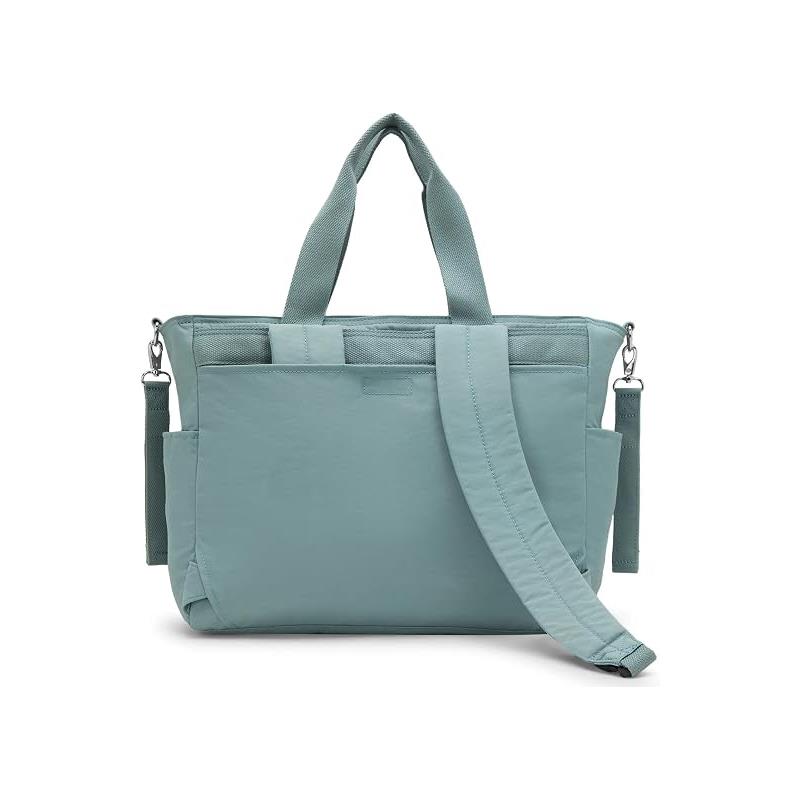 Convertible diaper backpack in Tiny Green Air color with dual handles and adjustable shoulder strap.