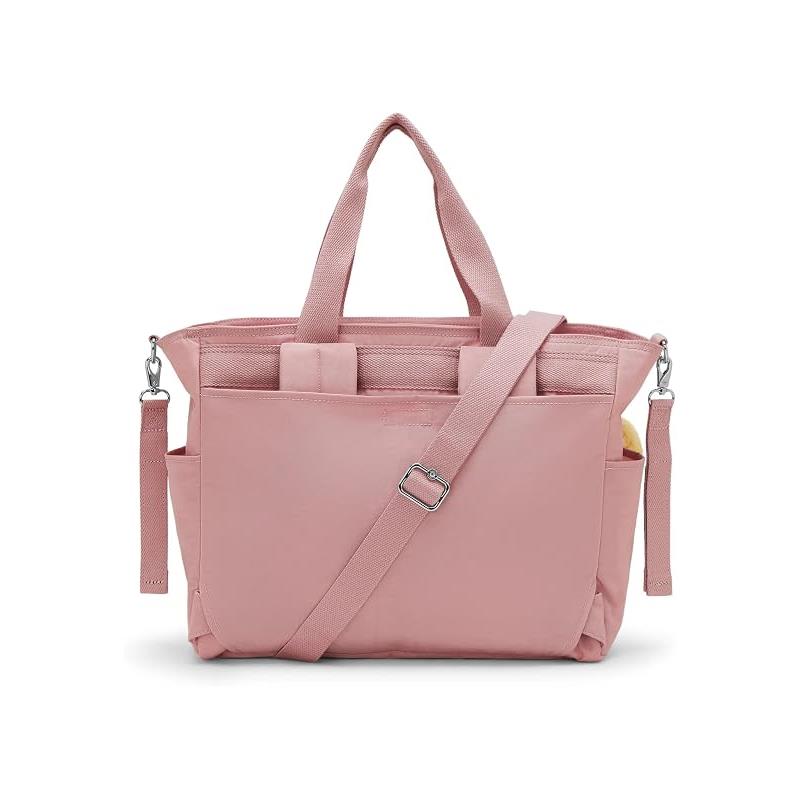 Convertible diaper backpack in Tiny Smoky Blush with two handles, adjustable strap, and multiple pockets for baby essentials.