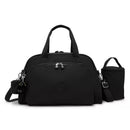 Kipling Camama Diaper Bag in Tiny Black Noir, featuring dual handles, adjustable strap, and an insulated bottle holder.