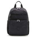 Kipling Maisie Diaper Backpack in Black Noir, featuring dual zippered compartments and a signature logo on the front pocket.