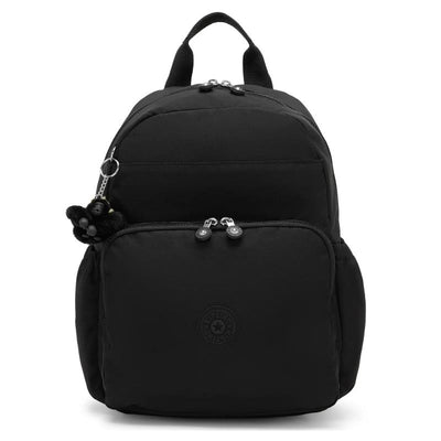 Kipling Maisie Diaper Backpack in Tiny Black Noir, featuring a front pocket and a small monkey keychain accessory.